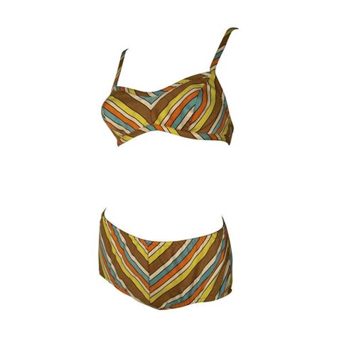 1960s Chevron Striped 2 Piece Cotton Bikini At 1stDibs