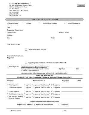 Fillable Online Laborcommission Utah Variance Request Form