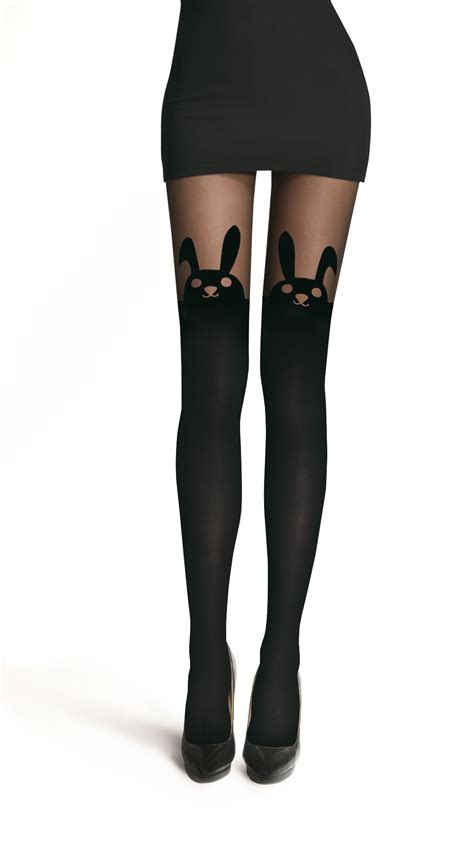 Collant Voile Noir Opaque Lapin Bunny Jacquard Pantyhose