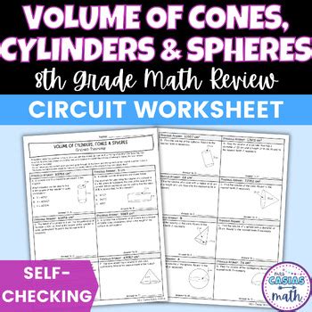 Volume Of Cone Cylinder Sphere Worksheet Self Checking Circuit Activity