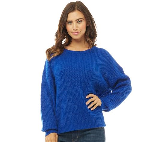 Buy Brave Soul Womens Kneehow Fisherman Knit Jumper Electric Blue