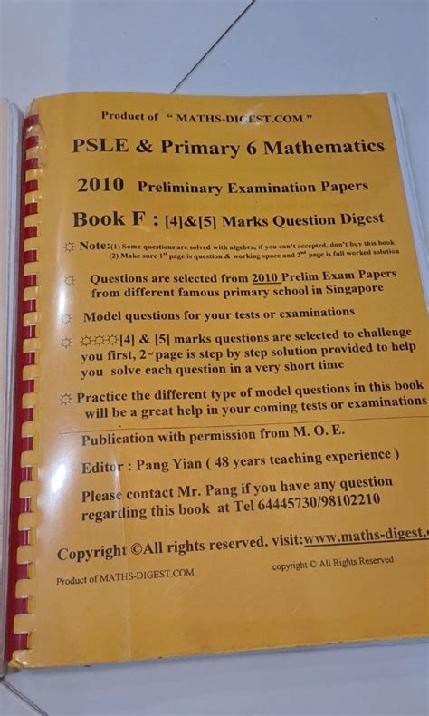 Psle And P6 Maths Book F 2010 Prelim Exam Paper By Maths Digest Hobbies And Toys Books And Magazines