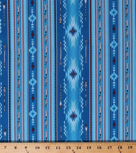 Cotton Southwestern Aztec Blue Stripes Feathers Arrows Southwest