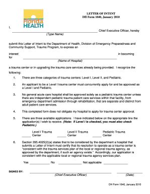 Fillable Online LETTER OF INTENT DH Form 1840 January 2010 Submit This