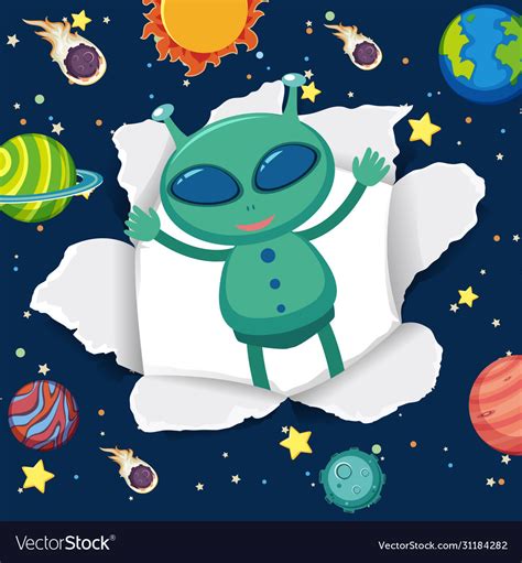 Space theme background with alien in Royalty Free Vector