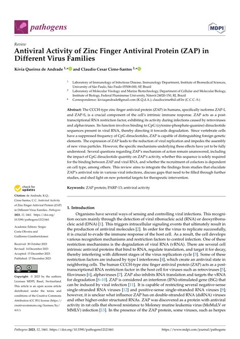 PDF Antiviral Activity Of Zinc Finger Antiviral Protein ZAP In