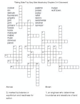 Taking Sides By Gary Soto Vocabulary Chapters Crossword Tpt