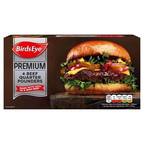 Birds Eye 4 Premium Beef Quarter Pounder Burgers Frozen 454g From Ocado