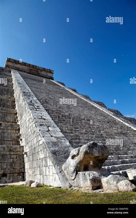 Serpent Head On North Side Of The Temple Of Kukulkan Castillo De