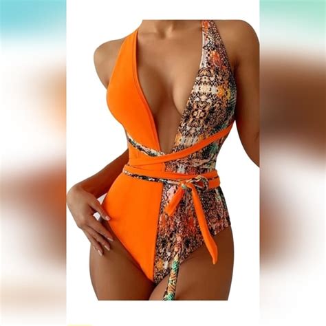 Swim Lilosy Sexy Tie Criss Cross Plunge One Piece Swimsuit High Cut