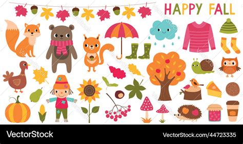 Fall Cartoon Set Royalty Free Vector Image Vectorstock
