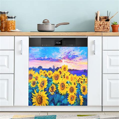 Skysonic Dishwasher Magnet Cover Boho Yellow Sunflower Floral Magnetic