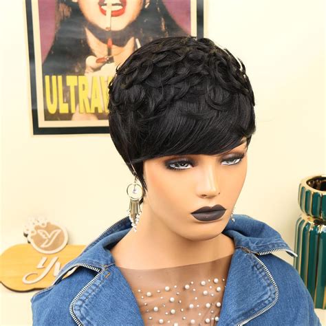 Yviann Short Human Hair Wigs For Black Women Glueless Pixie Wig Human Hair Black