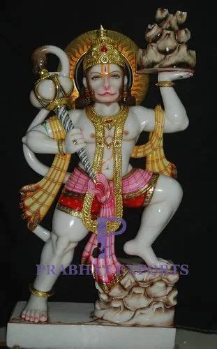 Prabhat Multicolor Gold Plated Marble Hanuman Statue For Home Temple