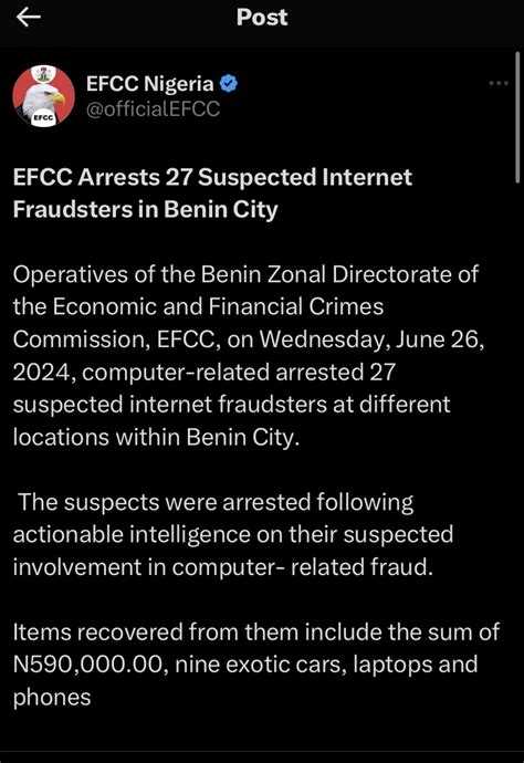 Efcc Arrests 27 Suspects For Alleged Internet Fraud In Benin City