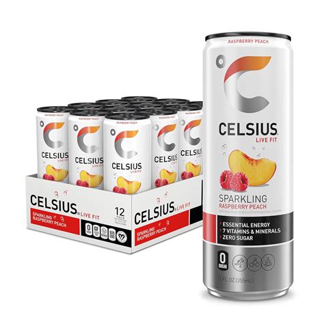 CELSIUS SPARKLING RASPBERRY PEACH FUNCTIONAL ESSENTIAL ENERGY DRINK CAN