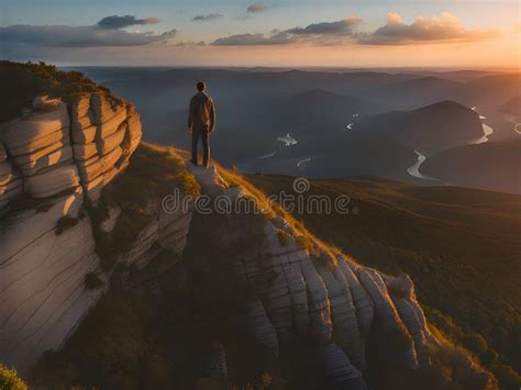 Silhouette Of A Man On A Cliff Stock Illustration Illustration Of