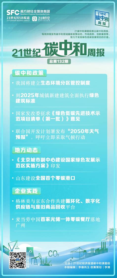 碳中和周报（第132期）丨我国将建立生态环境分区管控制度；到2025年城镇新建建筑全面执行绿色建筑标准能源建设等项目