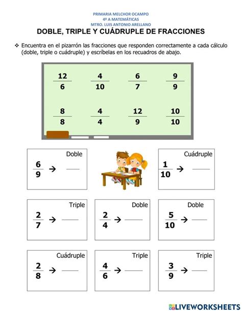 Doble triple y cuádruple de fracciones worksheet