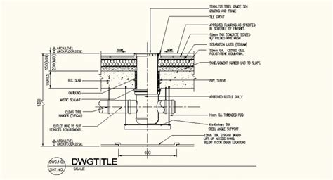 Elevation With Design Of Concrete Area With Pipe With Plumbing Detail