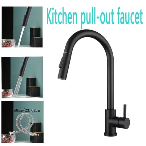 Black Kitchen Faucet Flexible Pull Out 2 Mode Nozzle Cold And Hot Mixed