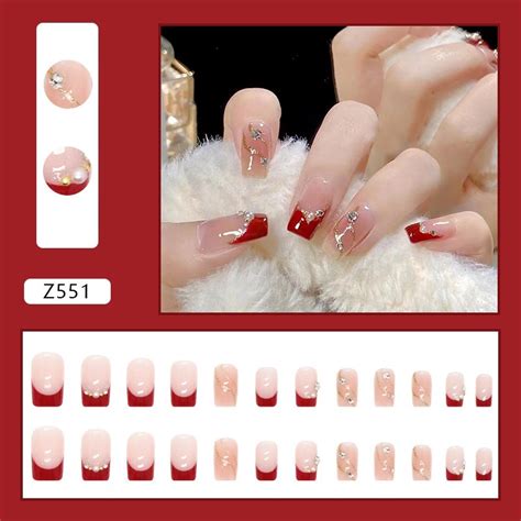 24 Pcs Long Fake Nails Set With Glue French Nail Diy Design Decorative