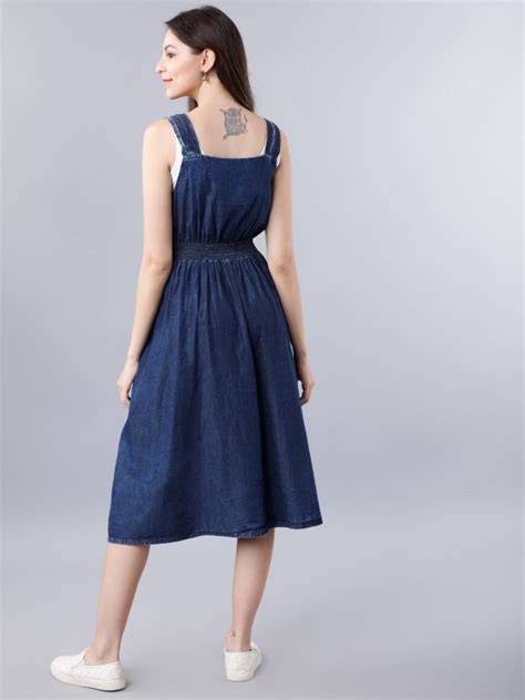 Buy Tokyo Talkies Navy Blue Solid Fit And Flare Dress For Women Online At