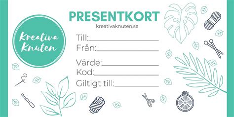 Digitalt Presentkort Hos Kreativa Knuten För Egen Utskrift Kreativa