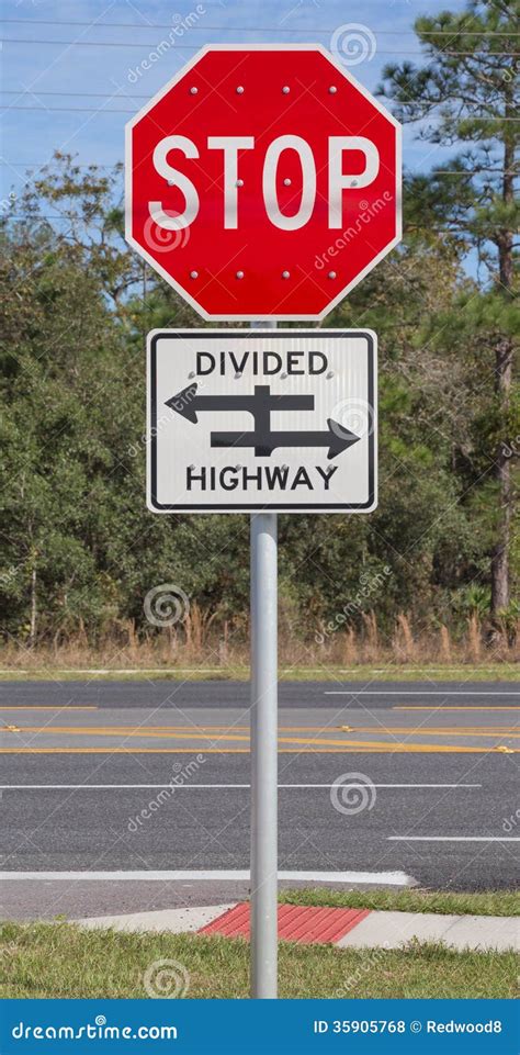 Stop And Divided Highway Sign Stock Photo Image Of Road Truck 35905768