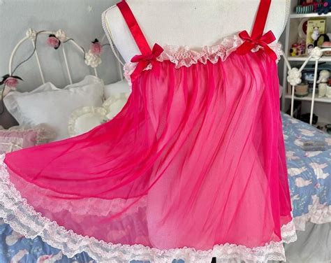 Hot Pink Victorias Secret Sheer Babydoll Lingerie Bow Top Etsy