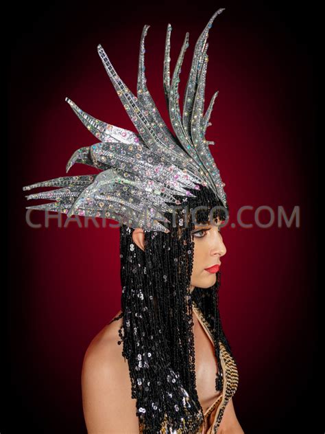 Silver Lustrous Spiky Cher Inspired Headdress With Sequin Wig