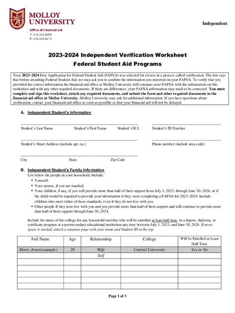 Fillable Online Independent Verification Worksheet