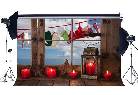 Hellodecor 7x5ft Christmas Backdrop String Stocking Hats Lantern Candle