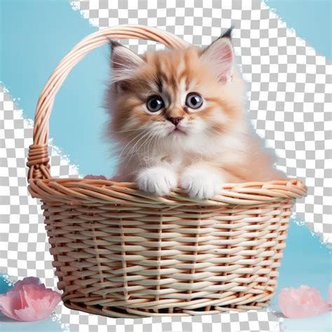 A Felidae Kitten In A Storage Basket On A Transparent Premium Ai