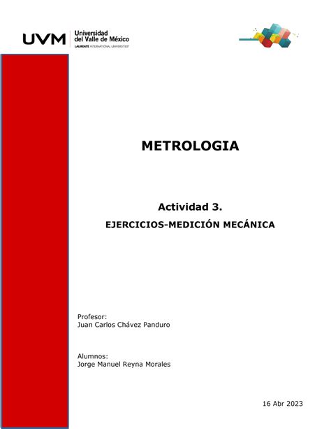 A3 JMRM Actividad 3 EJERCICIOS MEDICIÓN MECÁNICA METROLOGIA