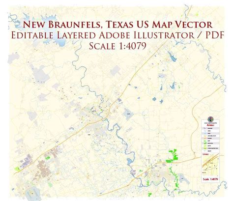 New Braunfels Texas Us Pdf Map Vector Exact City Plan High Detailed