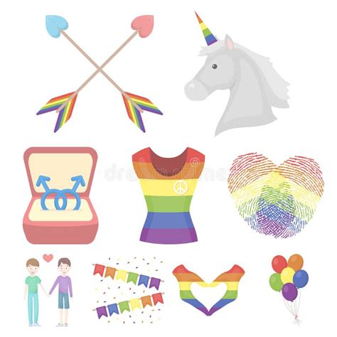 Gay Set Icons In Cartoon Style Big Collection Of Gay Vector Symbol Stock Illustration Stock