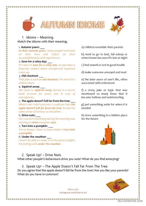 Autumn Idioms Printable Answer Ke English ESL Worksheets Pdf Doc