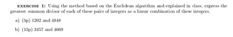 Solved Exercise 1 Using The Method Based On The Euclidean