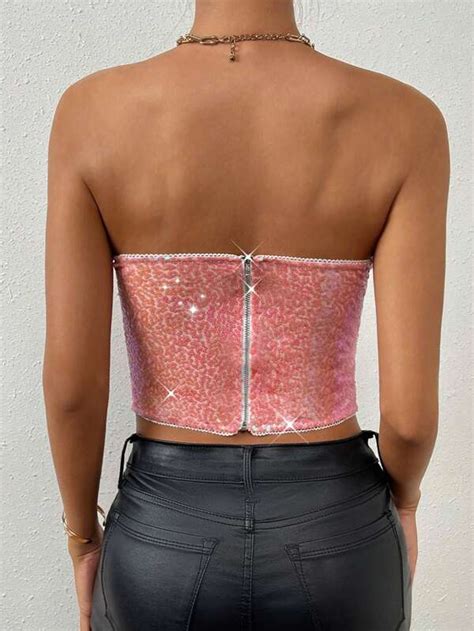 Shein Bae Sequin Bustier Crop Tube Top Shein