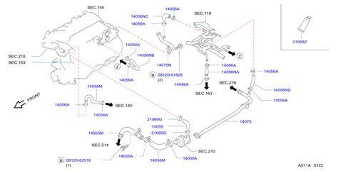 Nissan Pathfinder Hose Water AREA Cooling PIPING System 14056