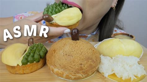 Asmr Durian Desserts Durian Tart Giant Cream Puff With Monthong Durian Sticky Rice Eating