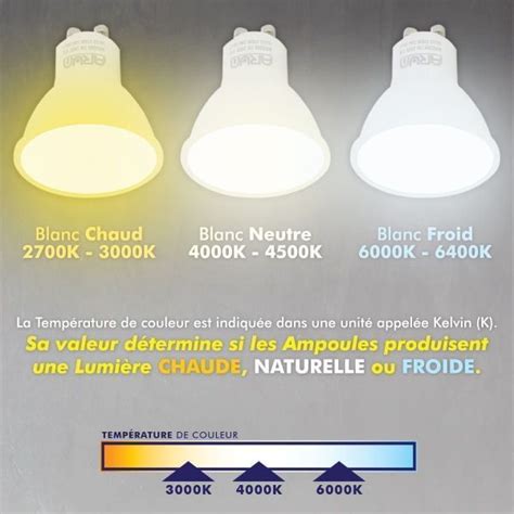 Lot De 10 Ampoules LED GU10 5W Eq 40W 6000K Blanc Froid