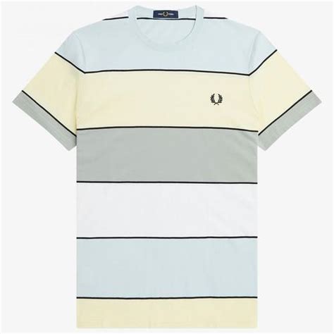 Fred Perry Retro Bold Stripe Crew Neck T Shirt In Ice Cream