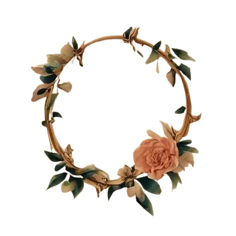 Circle Frame Of Large Flowers For Writing, Frame, Roses, Gold PNG