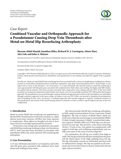 Pdf Combined Vascular And Orthopaedic Approach For A Pseudotumor Causing Deep Vein Thrombosis