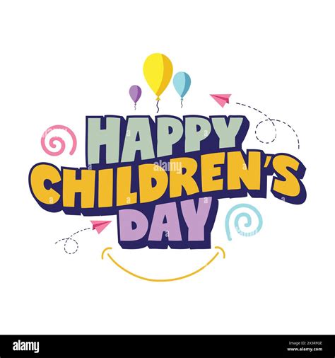 Happy Childrens Day Logo With Bold Kids Lettering Balloons Airplanes