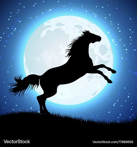 Silhouette of horse on the moon background Vector Image