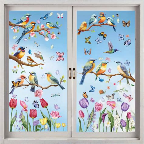 Amazon Double Sided Spring Window Cling Removable Tulip Butterfly