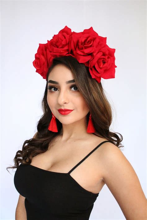 Extra Large Red Rose Flower Crown Red Rose Headband Fiesta Etsy